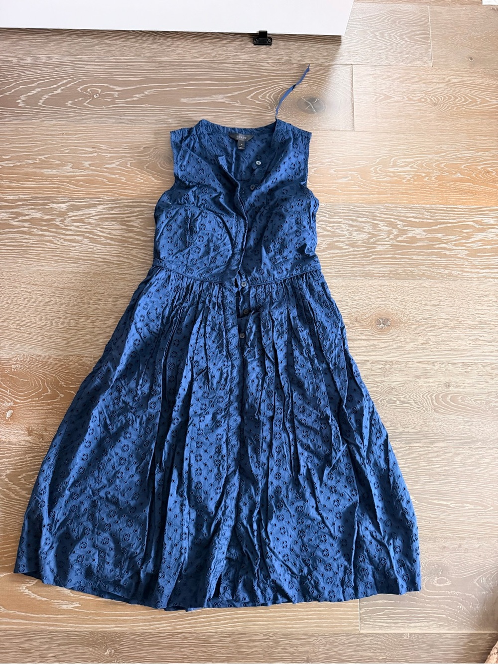 J. Crew Navy Eyelet Button-Front Midi Dress